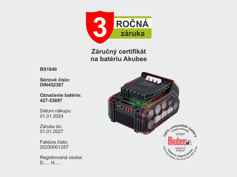 3-Ročná záruka Akubee