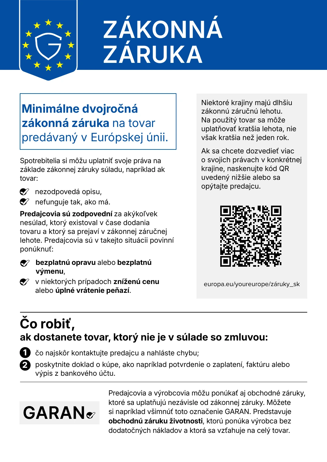 Harmonizované oznámenie EÚ o zákonnej záruke súladu (minimálne 2 roky)